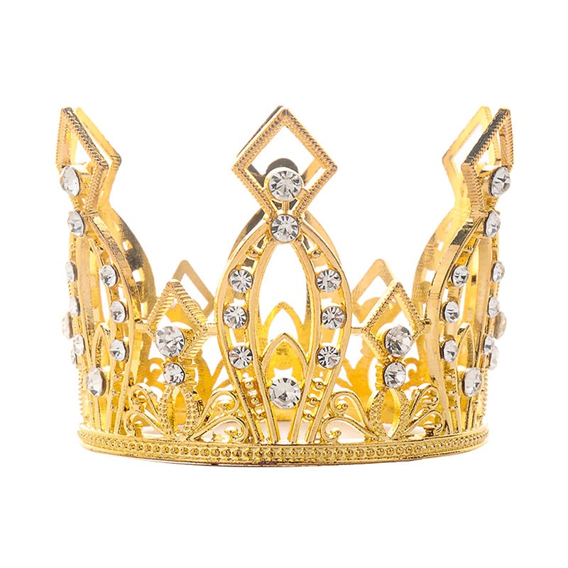 Creaides Mini Crown Cake Topper Princess and Prince Crystal Headpiece Tiara Rhinestone Crown Cake Decoration for Wedding Birthday Baby Shower Party Favors (Golden) - Image 1